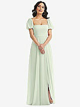 Front View Thumbnail - Mint Green Puff Sleeve Chiffon Maxi Dress with Front Slit