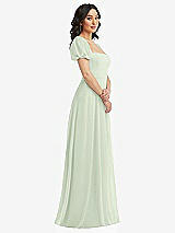 Side View Thumbnail - Mint Green Puff Sleeve Chiffon Maxi Dress with Front Slit