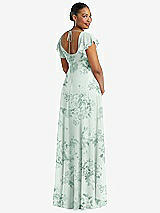 Rear View Thumbnail - Mint Green Floral Flutter Sleeve Scoop Open-Back Chiffon Maxi Dress