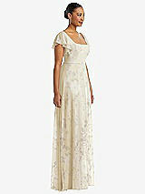Side View Thumbnail - Butter Yellow Floral Flutter Sleeve Scoop Open-Back Chiffon Maxi Dress