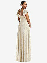 Rear View Thumbnail - Butter Yellow Floral Flutter Sleeve Scoop Open-Back Chiffon Maxi Dress