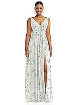 Alt View 2 Thumbnail - Bleu Garden Plunge Neckline Bow Shoulder Empire Waist Chiffon Maxi Dress