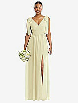 Alt View 1 Thumbnail - Butter Yellow Plunge Neckline Bow Shoulder Empire Waist Chiffon Maxi Dress