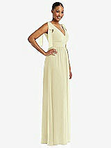 Side View Thumbnail - Butter Yellow Plunge Neckline Bow Shoulder Empire Waist Chiffon Maxi Dress