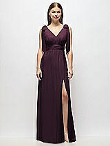 Alt View 2 Thumbnail - Deep Plum Plunge Neckline Bow Shoulder Empire Waist Chiffon Maxi Dress