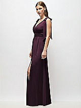 Alt View 3 Thumbnail - Deep Plum Plunge Neckline Bow Shoulder Empire Waist Chiffon Maxi Dress