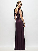 Alt View 4 Thumbnail - Deep Plum Plunge Neckline Bow Shoulder Empire Waist Chiffon Maxi Dress