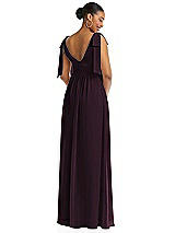 Rear View Thumbnail - Deep Plum Plunge Neckline Bow Shoulder Empire Waist Chiffon Maxi Dress