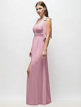 Alt View 3 Thumbnail - Dusty Pink Plunge Neckline Bow Shoulder Empire Waist Chiffon Maxi Dress
