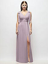Alt View 2 Thumbnail - Lilac Dusk Plunge Neckline Bow Shoulder Empire Waist Chiffon Maxi Dress