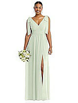 Alt View 1 Thumbnail - Mint Green Plunge Neckline Bow Shoulder Empire Waist Chiffon Maxi Dress