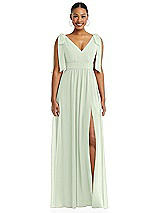 Front View Thumbnail - Mint Green Plunge Neckline Bow Shoulder Empire Waist Chiffon Maxi Dress