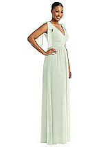 Side View Thumbnail - Mint Green Plunge Neckline Bow Shoulder Empire Waist Chiffon Maxi Dress