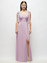 Alt View 2 Thumbnail - Suede Rose Plunge Neckline Bow Shoulder Empire Waist Chiffon Maxi Dress