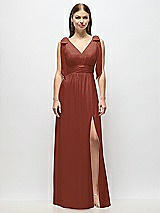 Alt View 2 Thumbnail - Auburn Moon Plunge Neckline Bow Shoulder Empire Waist Chiffon Maxi Dress