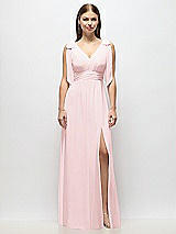 Alt View 2 Thumbnail - Ballet Pink Plunge Neckline Bow Shoulder Empire Waist Chiffon Maxi Dress