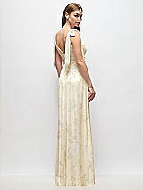 Rear View Thumbnail - Butter Yellow Floral Plunge Neckline Bow Shoulder Empire Waist Chiffon Maxi Dress