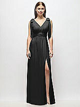 Alt View 2 Thumbnail - Black Plunge Neckline Bow Shoulder Empire Waist Chiffon Maxi Dress