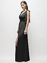 Alt View 3 Thumbnail - Black Plunge Neckline Bow Shoulder Empire Waist Chiffon Maxi Dress
