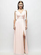 Alt View 2 Thumbnail - Blush Plunge Neckline Bow Shoulder Empire Waist Chiffon Maxi Dress