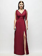 Alt View 2 Thumbnail - Burgundy Plunge Neckline Bow Shoulder Empire Waist Chiffon Maxi Dress