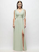 Alt View 2 Thumbnail - Celadon Plunge Neckline Bow Shoulder Empire Waist Chiffon Maxi Dress