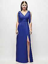 Alt View 2 Thumbnail - Cobalt Blue Plunge Neckline Bow Shoulder Empire Waist Chiffon Maxi Dress