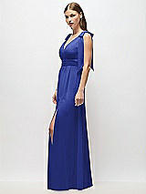 Alt View 3 Thumbnail - Cobalt Blue Plunge Neckline Bow Shoulder Empire Waist Chiffon Maxi Dress