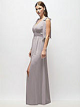 Alt View 3 Thumbnail - Cashmere Gray Plunge Neckline Bow Shoulder Empire Waist Chiffon Maxi Dress