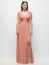Alt View 2 Thumbnail - Desert Rose Plunge Neckline Bow Shoulder Empire Waist Chiffon Maxi Dress