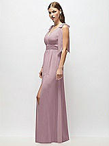 Alt View 3 Thumbnail - Dusty Rose Plunge Neckline Bow Shoulder Empire Waist Chiffon Maxi Dress