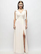Alt View 2 Thumbnail - Ivory Plunge Neckline Bow Shoulder Empire Waist Chiffon Maxi Dress
