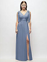 Alt View 2 Thumbnail - Larkspur Blue Plunge Neckline Bow Shoulder Empire Waist Chiffon Maxi Dress