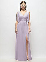 Alt View 2 Thumbnail - Lilac Haze Plunge Neckline Bow Shoulder Empire Waist Chiffon Maxi Dress