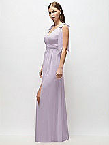 Alt View 3 Thumbnail - Lilac Haze Plunge Neckline Bow Shoulder Empire Waist Chiffon Maxi Dress