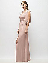 Alt View 3 Thumbnail - Neu Nude Plunge Neckline Bow Shoulder Empire Waist Chiffon Maxi Dress