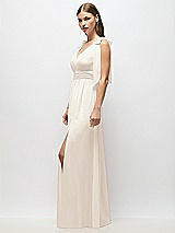 Alt View 3 Thumbnail - Oat Plunge Neckline Bow Shoulder Empire Waist Chiffon Maxi Dress