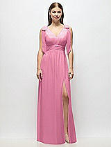 Alt View 2 Thumbnail - Orchid Pink Plunge Neckline Bow Shoulder Empire Waist Chiffon Maxi Dress