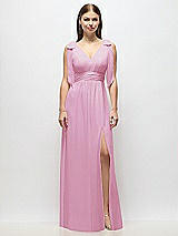 Alt View 2 Thumbnail - Powder Pink Plunge Neckline Bow Shoulder Empire Waist Chiffon Maxi Dress