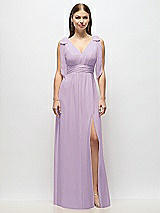 Alt View 2 Thumbnail - Pale Purple Plunge Neckline Bow Shoulder Empire Waist Chiffon Maxi Dress
