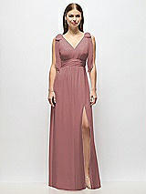 Alt View 2 Thumbnail - Rosewood Plunge Neckline Bow Shoulder Empire Waist Chiffon Maxi Dress