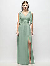 Alt View 2 Thumbnail - Seagrass Plunge Neckline Bow Shoulder Empire Waist Chiffon Maxi Dress