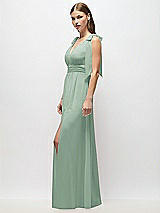 Alt View 3 Thumbnail - Seagrass Plunge Neckline Bow Shoulder Empire Waist Chiffon Maxi Dress