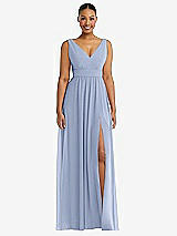 Alt View 2 Thumbnail - Sky Blue Plunge Neckline Bow Shoulder Empire Waist Chiffon Maxi Dress