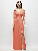 Alt View 2 Thumbnail - Terracotta Copper Plunge Neckline Bow Shoulder Empire Waist Chiffon Maxi Dress