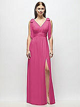 Alt View 2 Thumbnail - Tea Rose Plunge Neckline Bow Shoulder Empire Waist Chiffon Maxi Dress