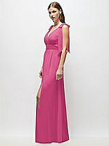 Alt View 3 Thumbnail - Tea Rose Plunge Neckline Bow Shoulder Empire Waist Chiffon Maxi Dress