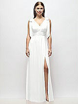 Alt View 2 Thumbnail - White Plunge Neckline Bow Shoulder Empire Waist Chiffon Maxi Dress