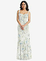 Alt View 1 Thumbnail - Bleu Garden Tie-Shoulder Bustier Bodice Ruffle-Hem Maxi Dress