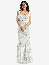 Alt View 2 Thumbnail - Bleu Garden Tie-Shoulder Bustier Bodice Ruffle-Hem Maxi Dress